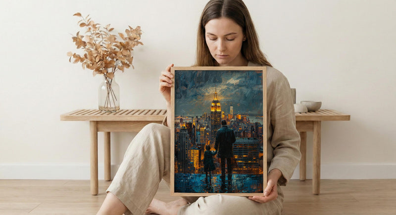 NYC Skyline Night Wall Art, Father And Son Decor - Manhattan Empire State Print