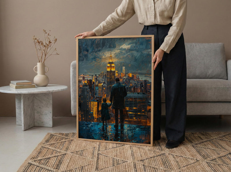 NYC Skyline Night Wall Art, Father And Son Decor - Manhattan Empire State Print