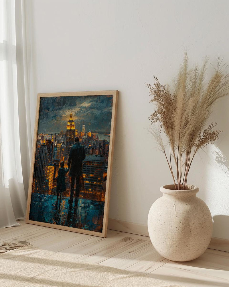 NYC Skyline Night Wall Art, Father And Son Decor - Manhattan Empire State Print