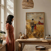 Kansas Wheat Field Poster, Father And Child Decor - Red Barn Americana Art