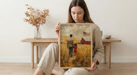 Kansas Wheat Field Poster, Father And Child Decor - Red Barn Americana Art