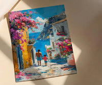 Mexican Village Art Print, Father And Son Poster - Colorful Family Decor