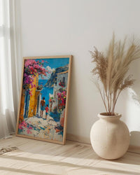 Mexican Village Art Print, Father And Son Poster - Colorful Family Decor