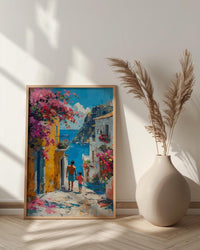 Mexican Village Art Print, Father And Son Poster - Colorful Family Decor