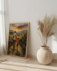 Vineyard Landscape Wall Art, Father And Child Print - Dad Birthday Gift