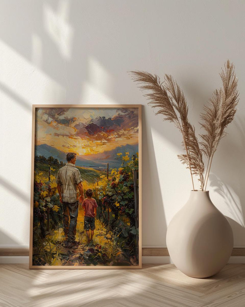 Vineyard Landscape Wall Art, Father And Child Print - Dad Birthday Gift