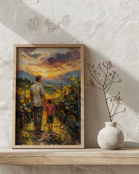 Vineyard Landscape Wall Art, Father And Child Print - Dad Birthday Gift