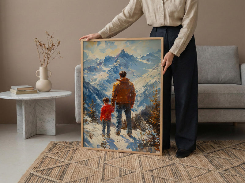 Swiss Alps Art Print, Father And Son Landscape Poster - Fathers Day Gift