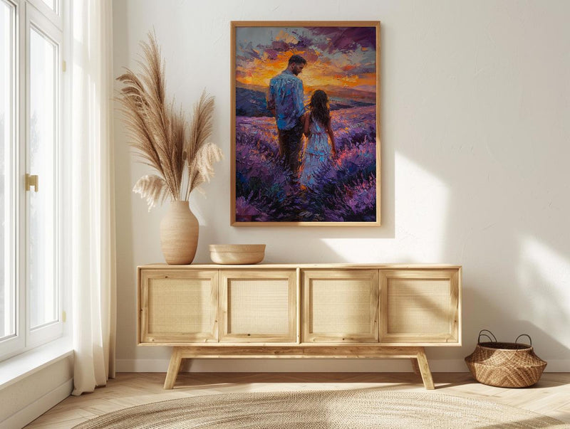Provence Lavender Wall Art, Father And Child Print - Floral Country Decor