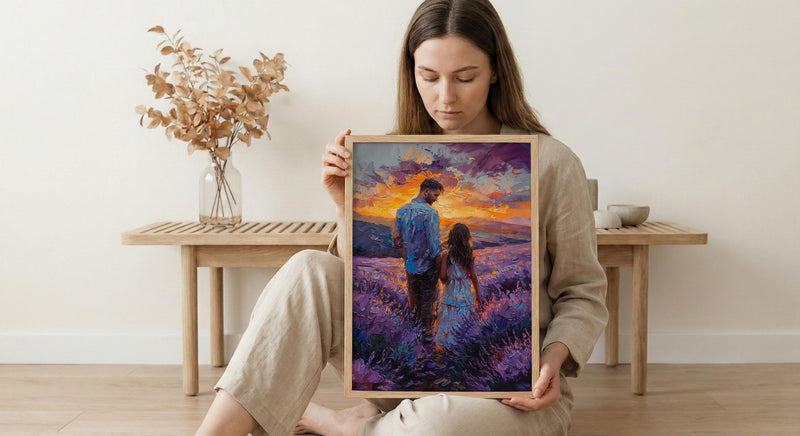 Provence Lavender Wall Art, Father And Child Print - Floral Country Decor