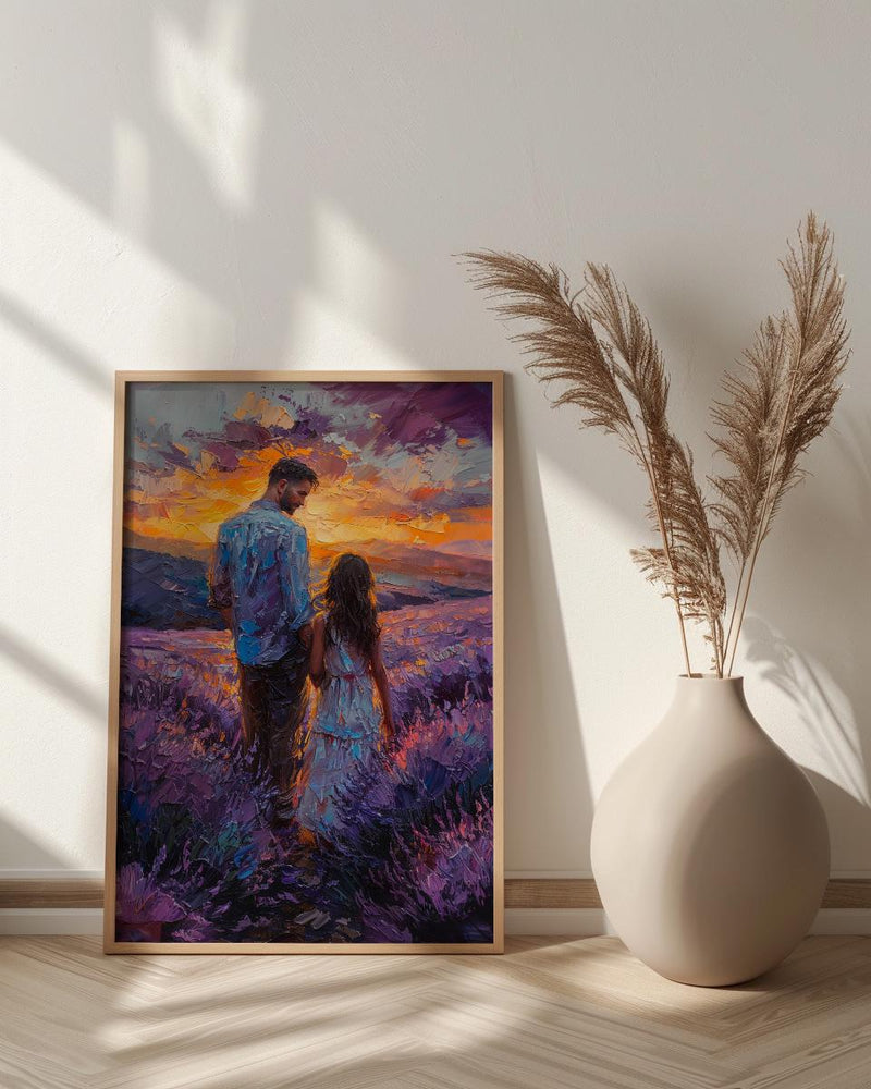 Provence Lavender Wall Art, Father And Child Print - Floral Country Decor