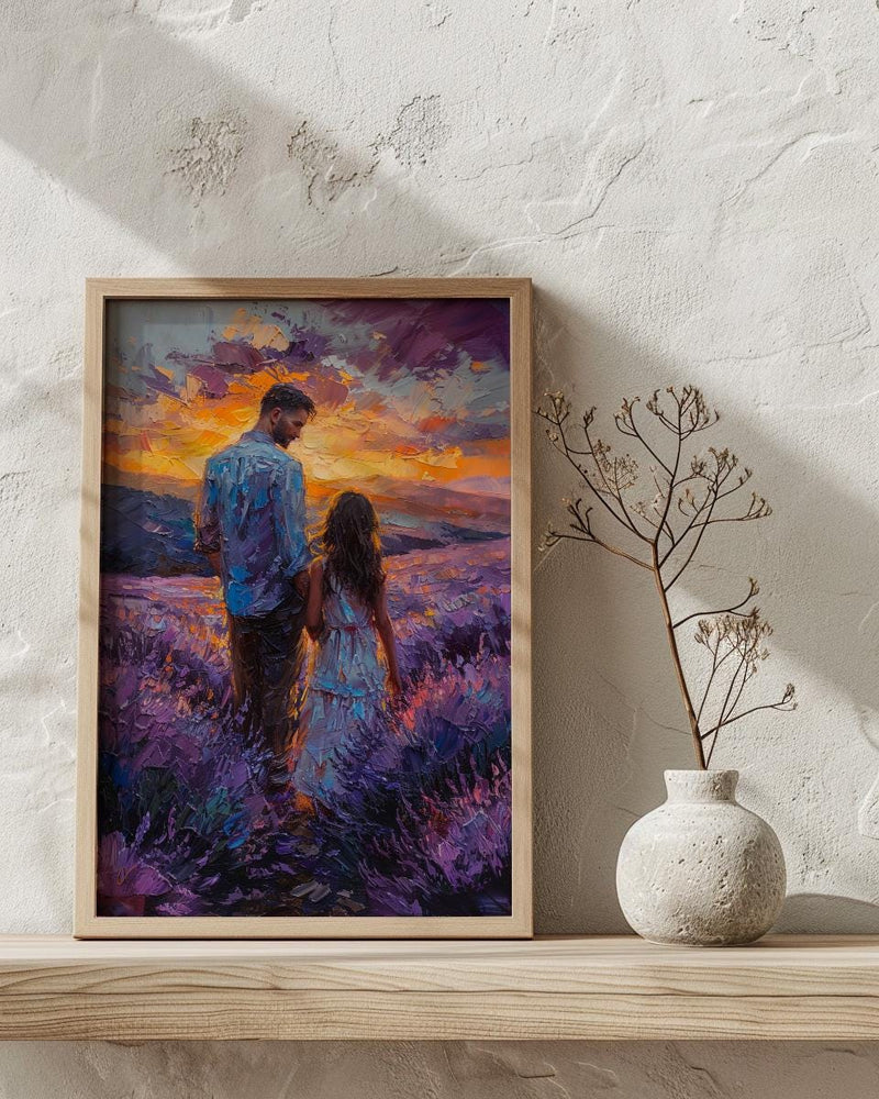 Provence Lavender Wall Art, Father And Child Print - Floral Country Decor