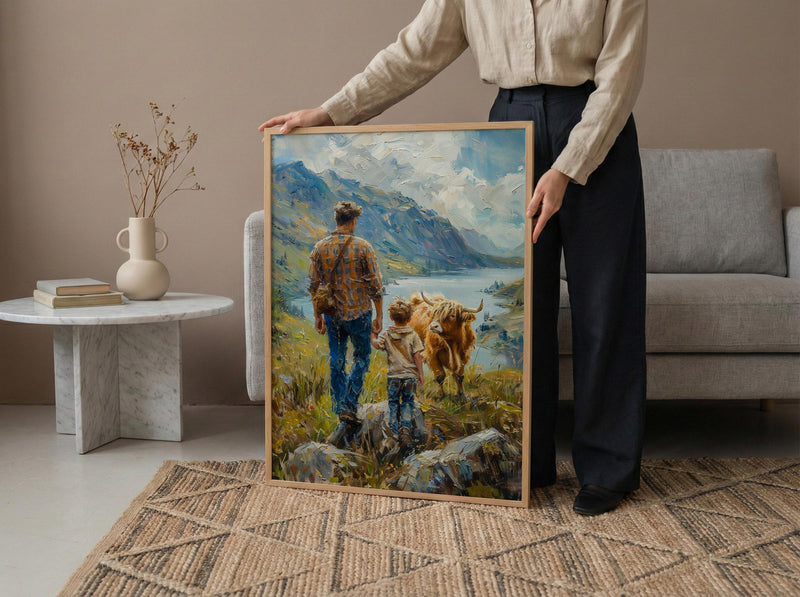 Scottish Highlands Poster, Father And Son Art - Dad Birthday Gift