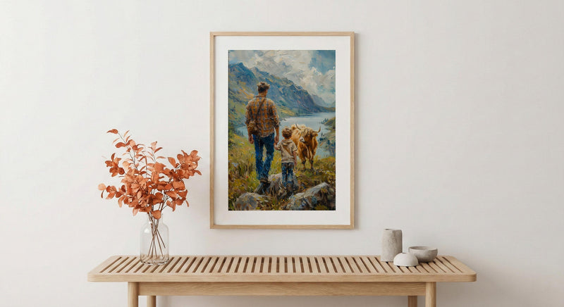 Scottish Highlands Poster, Father And Son Art - Dad Birthday Gift