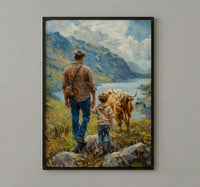 Scottish Highlands Poster, Father And Son Art - Dad Birthday Gift