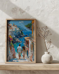 Amalfi Coast Art Print, Father And Daughter Poster - Summer Coastal Decor