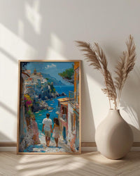 Amalfi Coast Art Print, Father And Daughter Poster - Summer Coastal Decor