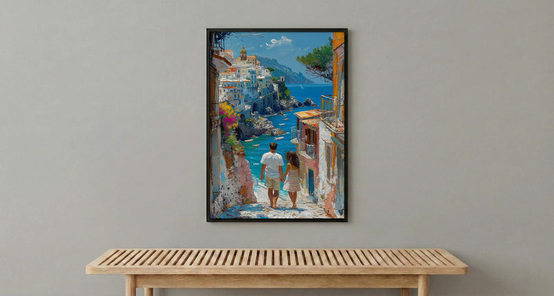 Amalfi Coast Art Print, Father And Daughter Poster - Summer Coastal Decor