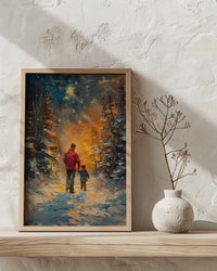 Northern Lights Art Print, Father And Son Poster - Winter Magic Decor