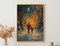 Northern Lights Art Print, Father And Son Poster - Winter Magic Decor