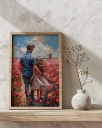 Tulip Field Wall Art, Father And Daughter Print - Fathers Day Gift