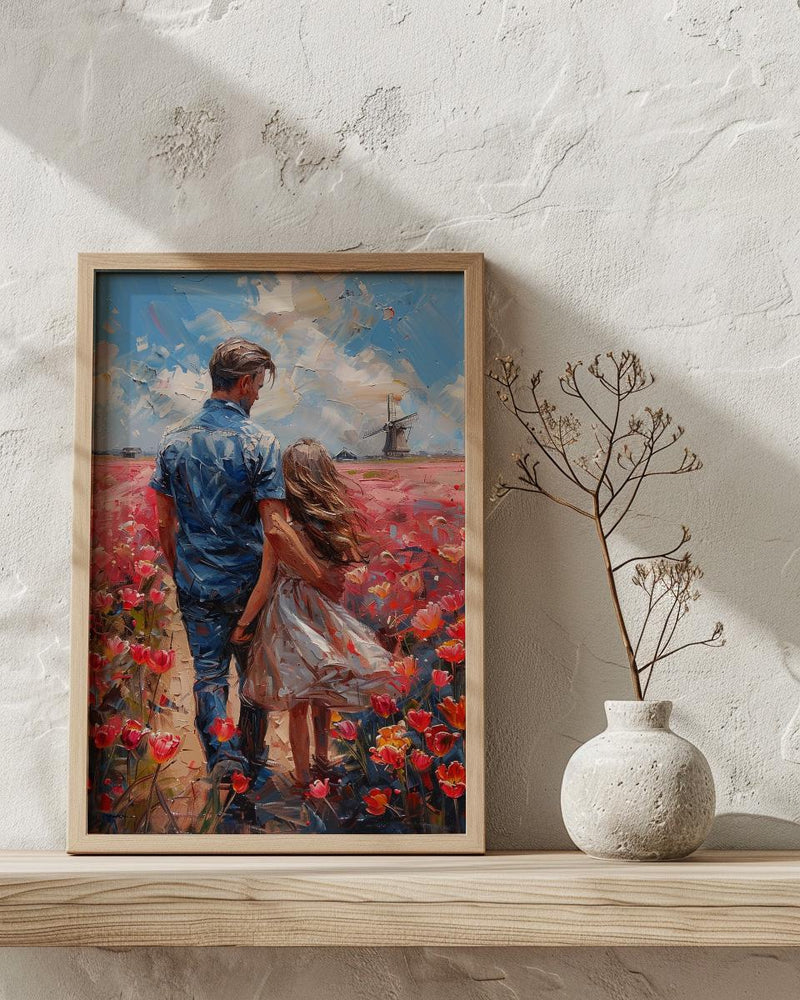 Tulip Field Wall Art, Father And Daughter Print - Fathers Day Gift