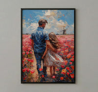 Tulip Field Wall Art, Father And Daughter Print - Fathers Day Gift