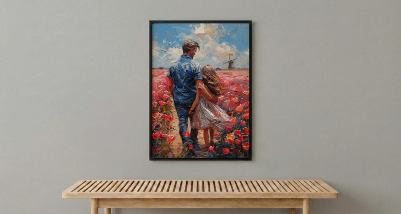 Tulip Field Wall Art, Father And Daughter Print - Fathers Day Gift