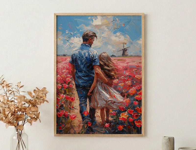 Tulip Field Wall Art, Father And Daughter Print - Fathers Day Gift