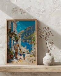 Greek Island Poster, Father And Son Vintage Wall Art - Mediterranean Decor