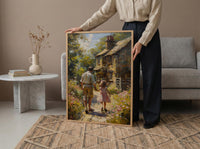English Countryside Art Print, Father And Child Poster - Cozy Country Decor