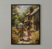 English Countryside Art Print, Father And Child Poster - Cozy Country Decor