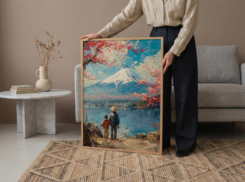 Mount Fuji Art Print, Father And Son Landscape Poster - Fathers Day Gift