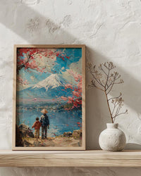 Mount Fuji Art Print, Father And Son Landscape Poster - Fathers Day Gift