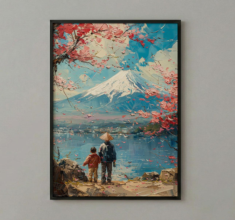 Mount Fuji Art Print, Father And Son Landscape Poster - Fathers Day Gift