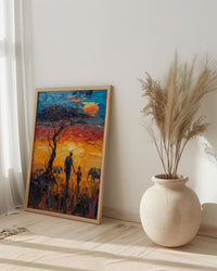 Serengeti Savanna Wall Art, Father And Child Print - African Safari Decor