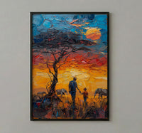 Serengeti Savanna Wall Art, Father And Child Print - African Safari Decor