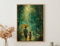 Bamboo Forest Art Print, Father And Daughter Poster - Serene Nature Decor