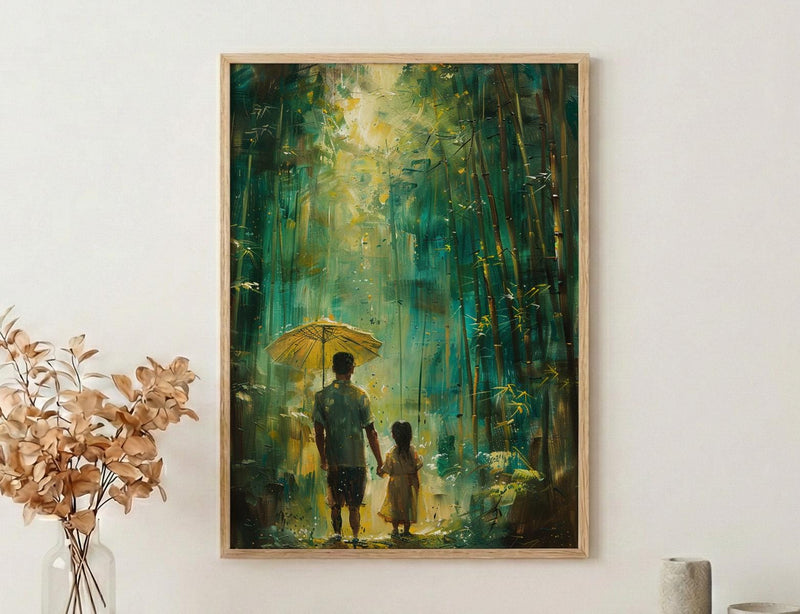 Bamboo Forest Art Print, Father And Daughter Poster - Serene Nature Decor