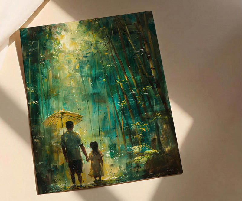 Bamboo Forest Art Print, Father And Daughter Poster - Serene Nature Decor