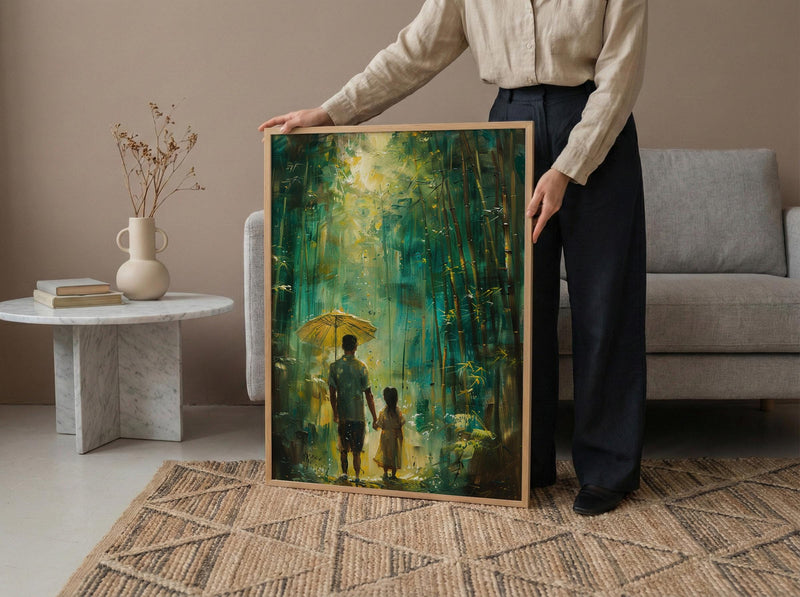 Bamboo Forest Art Print, Father And Daughter Poster - Serene Nature Decor