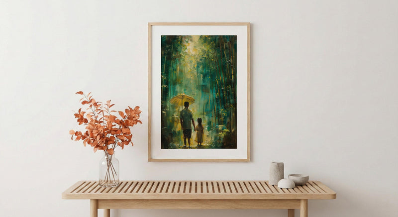 Bamboo Forest Art Print, Father And Daughter Poster - Serene Nature Decor