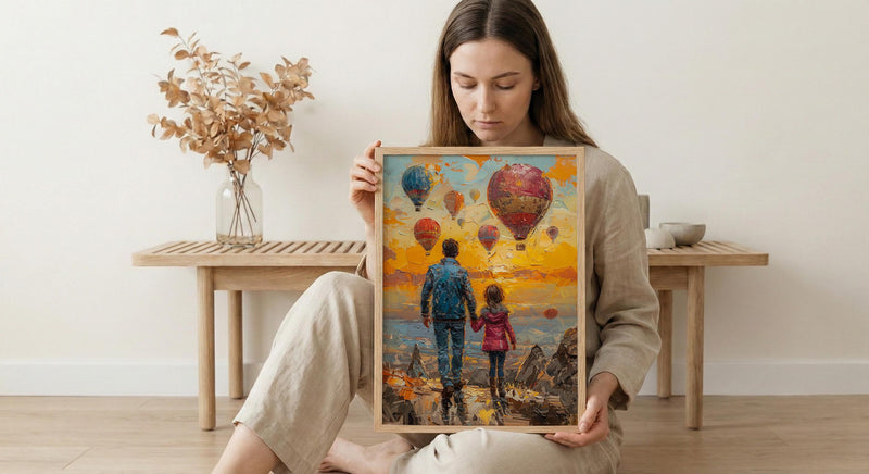 Cappadocia Poster, Father And Child Sunrise Art - Magical Travel Decor