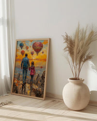 Cappadocia Poster, Father And Child Sunrise Art - Magical Travel Decor