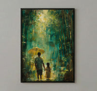 Bamboo Forest Art Print, Father And Daughter Poster - Serene Nature Decor