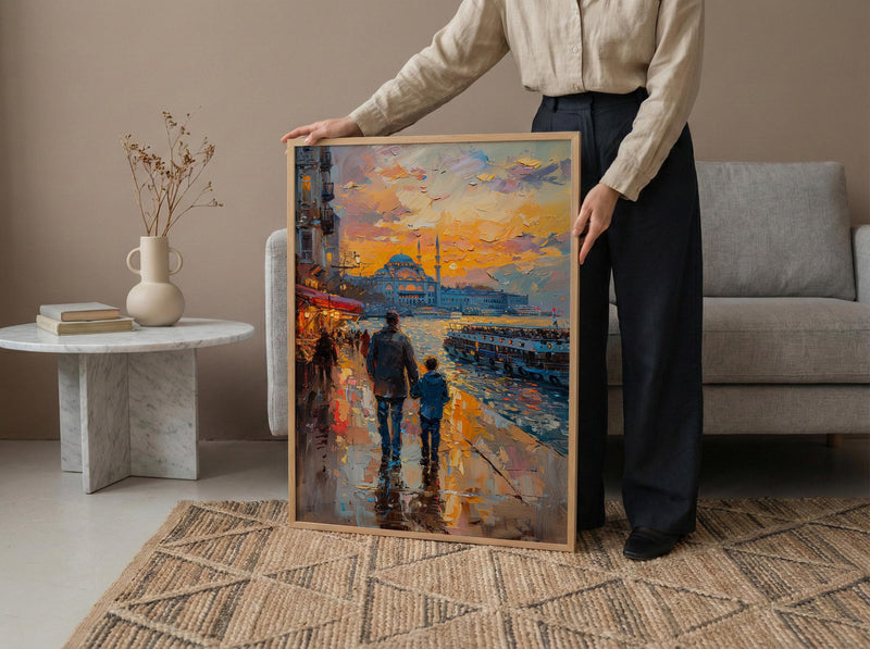 Istanbul Poster, Father And Son Night Art - Cityscape Wall Decor
