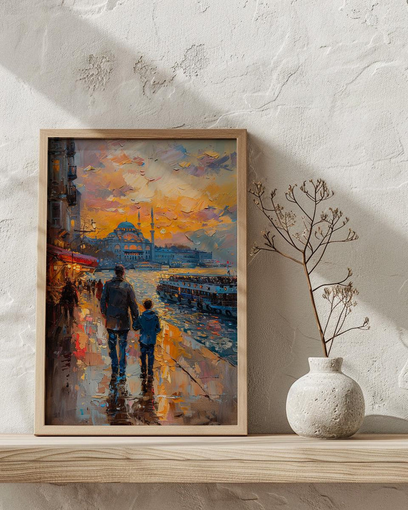 Istanbul Poster, Father And Son Night Art - Cityscape Wall Decor