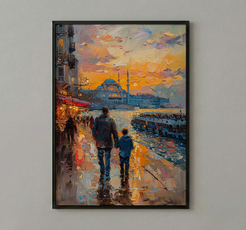 Istanbul Poster, Father And Son Night Art - Cityscape Wall Decor