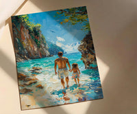 Thailand Beach Art Print, Father And Child Poster - Fathers Day Gift