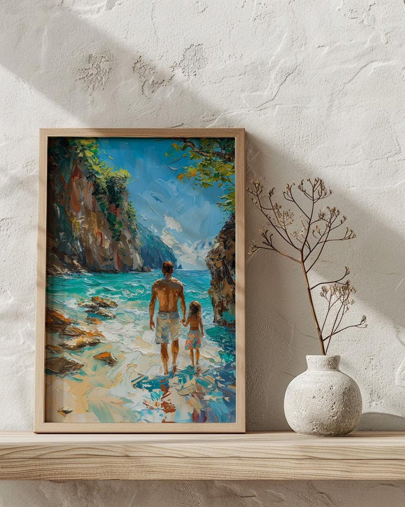 Thailand Beach Art Print, Father And Child Poster - Fathers Day Gift